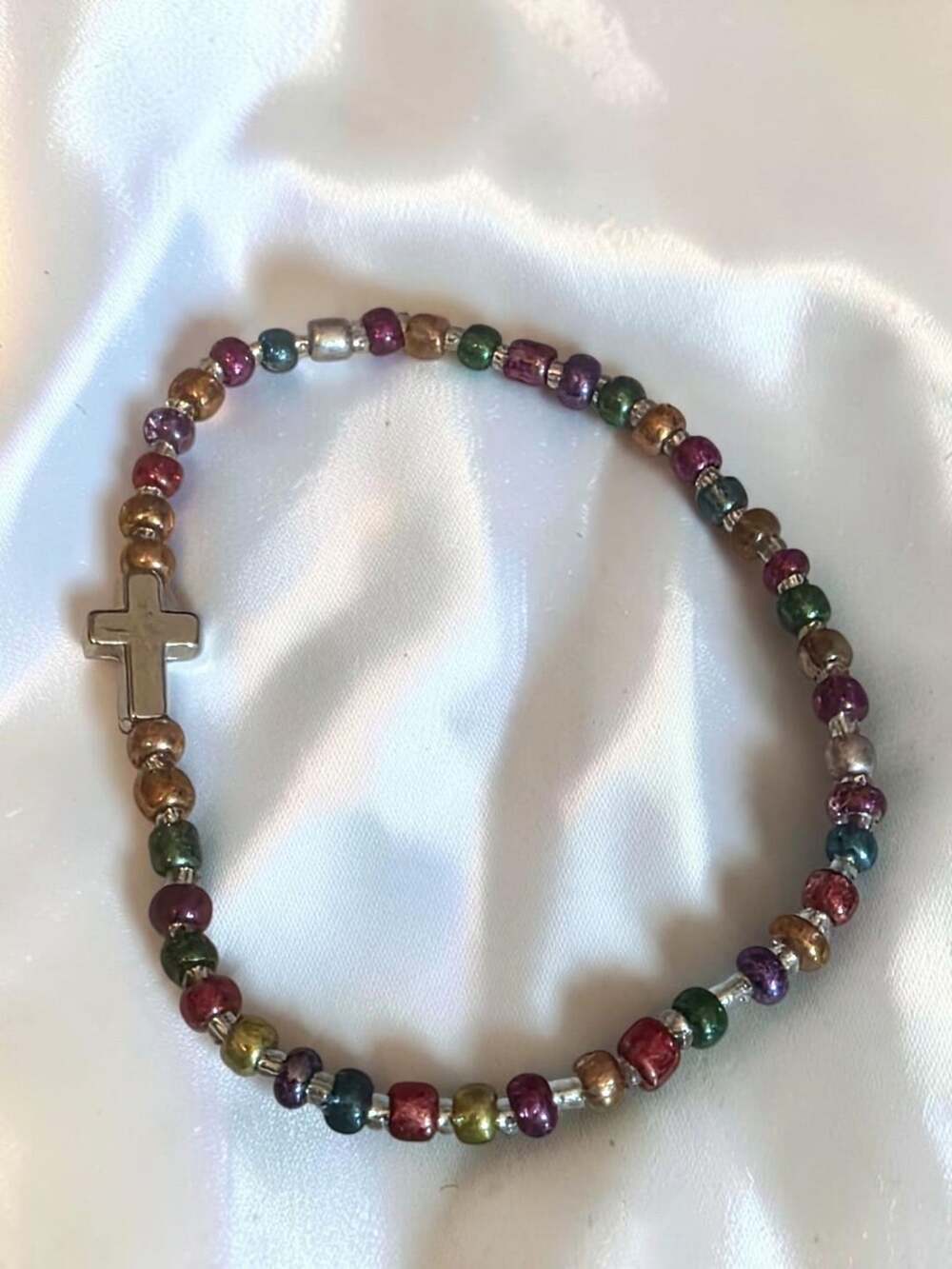 Multicolor Beaded Stretch Cross Bracelet